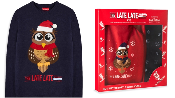 You can fully embrace The Late Late Toy Show with novelty jumpers and loungewear sets emblazoned with the iconic Late Late Toy Show owl.