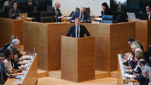 Wallonian Socialist premier Paul Magnette delivers a speech ahead of the vote