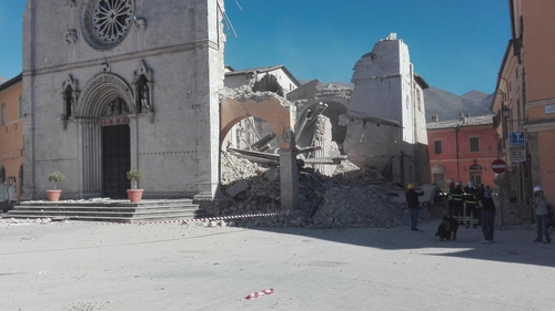 The facade of the 13th C basilica is all that is left standing
