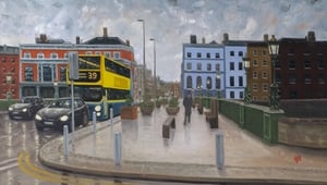 A detail from View of Grattan Bridge looking towards Capel Street, by Keith Rowan Geoghegan A detail from View of Grattan Bridge looking towards Capel Street, by Keith Rowan Geoghegan