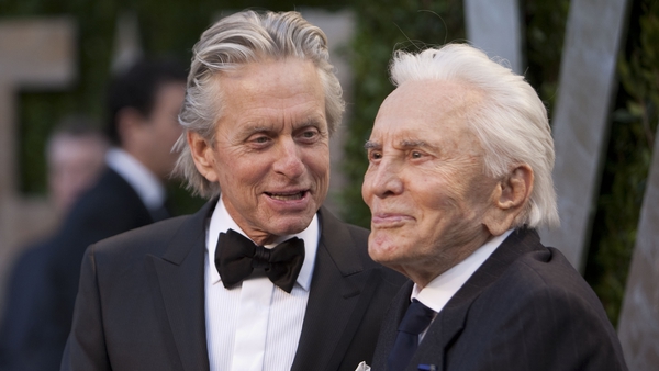 Michael and Kirk Douglas at the Vanity Fair Oscars Party in February 2012