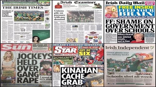 Men in green dominate the front pages. "Green giants soar into history books," says the headline in the Irish Independent.