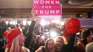 People cheer at Republican presidential nominee Donald Trumps election night event at the New York Hilton Midtown