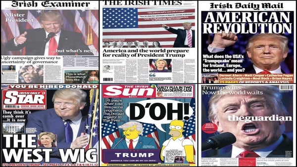 There is only one front page story for the papers: the election of Donald Trump as US president and the defeat of Hillary Clinton, even though she won a majority of the popular vote.