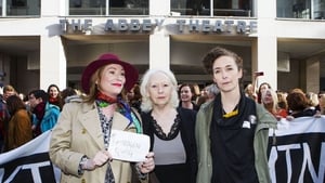 #WakingTheFeminists founder Lian Bell (far left), pictured with actresses Kate O'Toole and Marie Mullen outside The Abbey Theatre, November 2015 (Picture: Fiona Morgan)