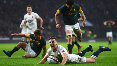 George Ford celebrates his try against South Africa