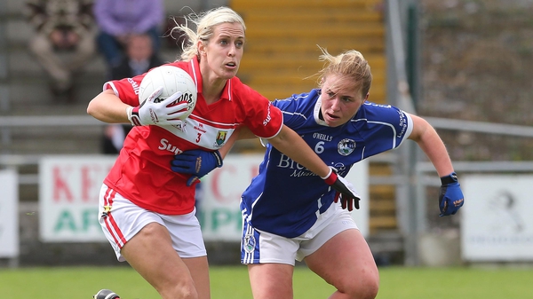 Brid Stack (L) holds off Laura Fitzpatrick of Cavan in the All-Ireland SFC quarter-final