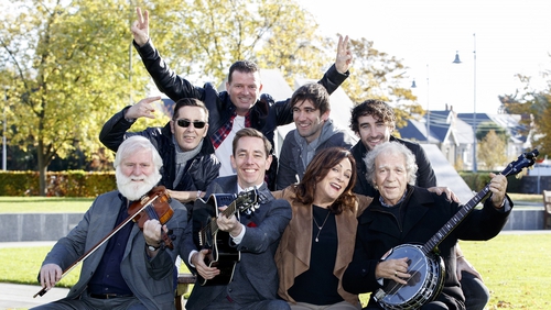 Ryan Tubridy poses with some of the Irish stars who appear on the new 'As seen on The Late Late Show' album, released in aid of St Vincent de Paul