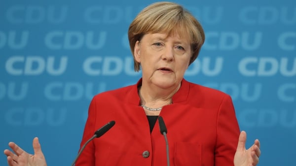 German Chancellor Angela Merkel speaks to the media following meetings of the CDU leadership today