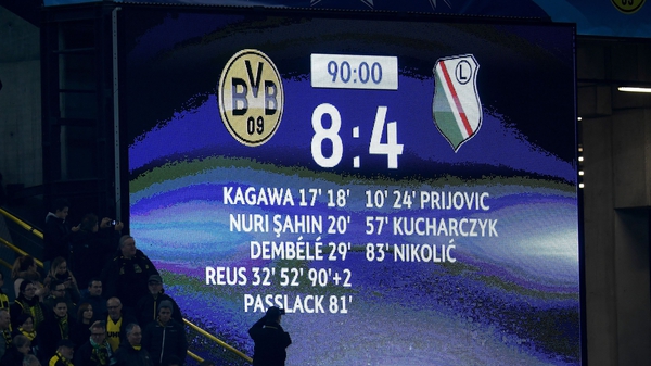 Dortmund and Legia shared a record 12 goals