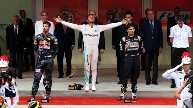 Hamilton on the podium in Monaco
