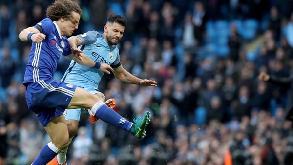Sergio Aguero was shown a straight red card for a two-footed lunge on David Luiz
