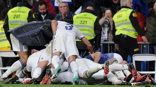 Real Madrid players hop on Sergio Ramos