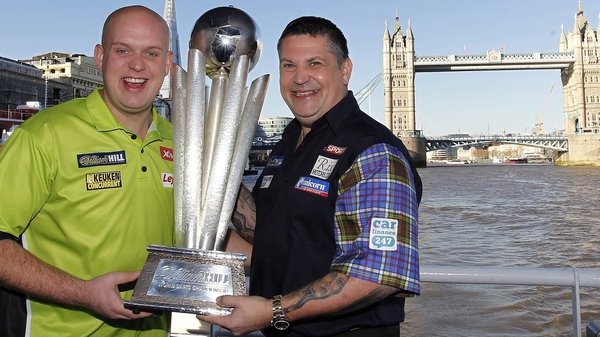 Michael van Gerwen (l) says only Gary Anderson (r) or Phil Taylor can stop him (pic: Lawrence Lustig/PDC)