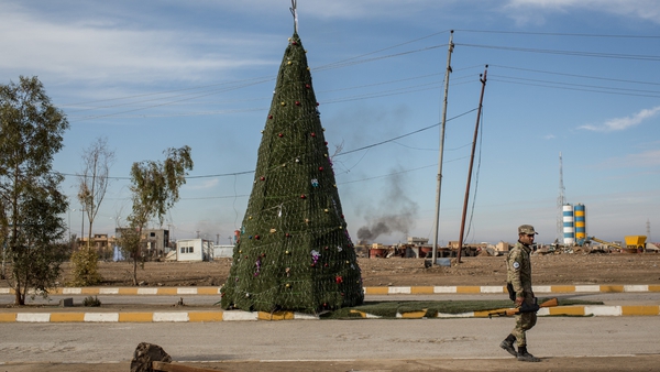 A Christmas tree was erected on the main road in Mosul, Iraq