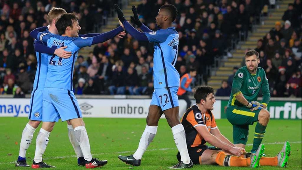 Manchester City striker Kelechi Iheanacho celebrates his strike against Hull