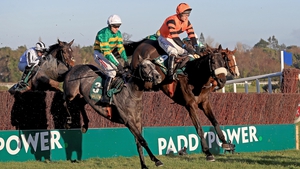 Bleu Et Rouge (green and yellow trim) ridden by Barry Geraghty took the Ballymaloe Foods Beginners Chase