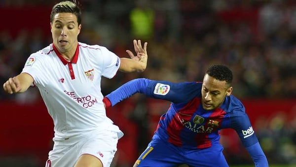 Samir Nasri (L) is on loan at Sevilla from Manchester City