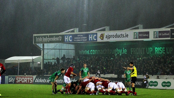 Connacht v Munster was played in wind and driving rain at the Sportsground