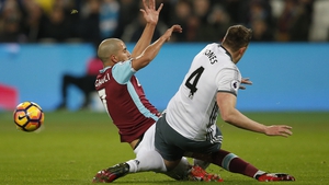 Sofiane Feghouli was sent off for a collision with Phil Jones