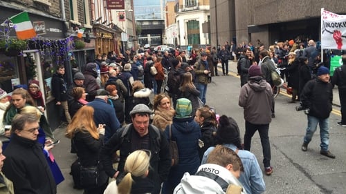Around 200 people gathered outside the building on Tara Street