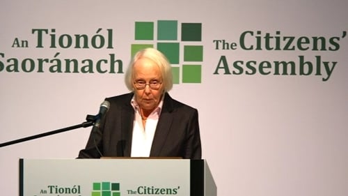 Chairperson Mary Laffoy addresses the Citizens' Assembly earlier this year
