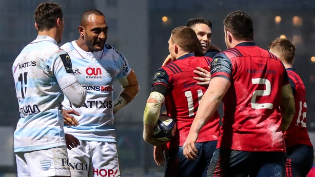 Munster celebrate Conway's try