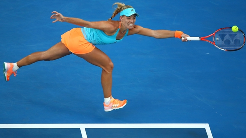 Angelique Kerber plays a forehand during her clash with Lesia Tsurenko