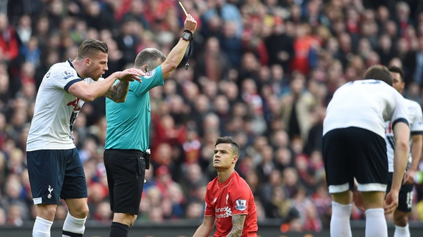 Liverpool's Philippe Coutinho was booked for diving against Spurs