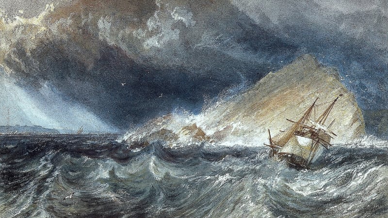 A Ship against the Mew Stone, at the entrance to Plymouth Sound - W. Turner