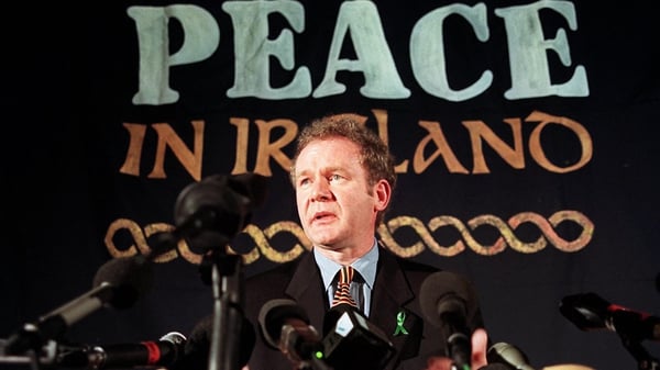 Martin McGuinness answers question during a press conference in London on 26 February 1998
