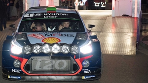 New Zealand driver Hayden Paddon and co-driver John Kennard at the start of the 85th Monte Carlo Rally