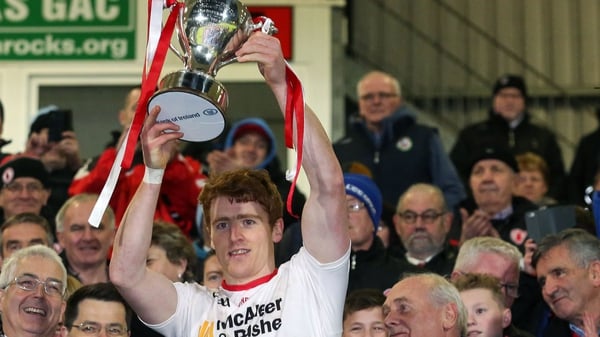 Peter Harte of Tyrone lifts the Dr McKenna Cup