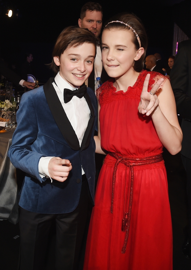 Best: Stranger Things pals Noah Schnapp and Millie Bobby Brown. Peace right back at ya' kiddies.