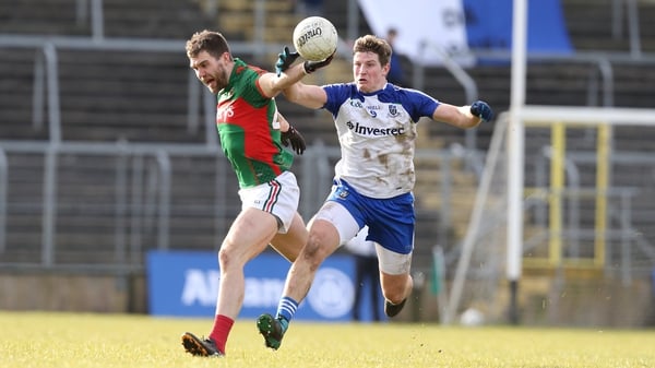 Darren Hughes in action against Seamus O'Shea of Mayo in the League