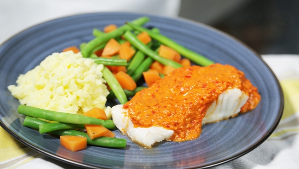 Cod with Roasted Red Pepper Sauce