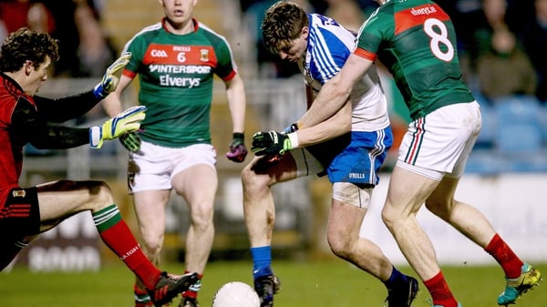 Darren Hughes scores Monaghan's goal against Mayo at MacHale Park