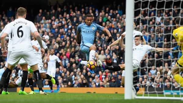 Gabriel Jesus scores the opener for Manchester City