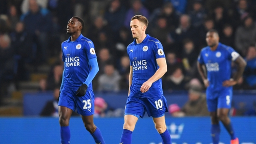 Wilfred Ndidi (25) and Andy King after Leicester's loss to Manchester United