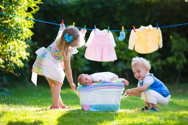 Kids Hanging Laundry