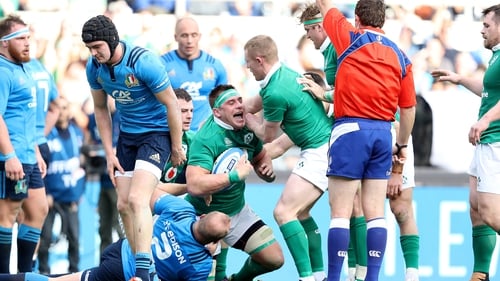 Try scorer CJ Stander is congratulated by team-mates
