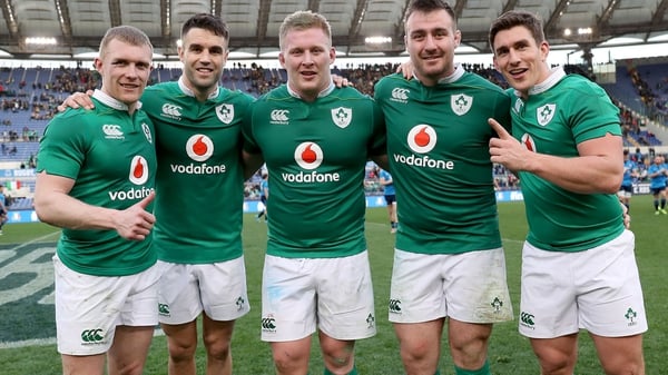 Ireland's Keith Earls, Conor Murray, John Ryan, Niall Scannell and Ian Keatley celebrate winning
