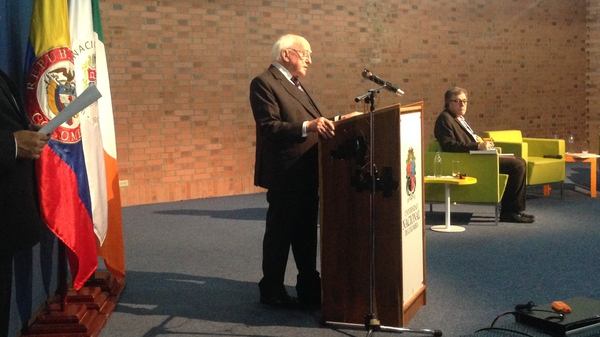 President Higgins giving his keynote speech in Colombia's National University, Bogota