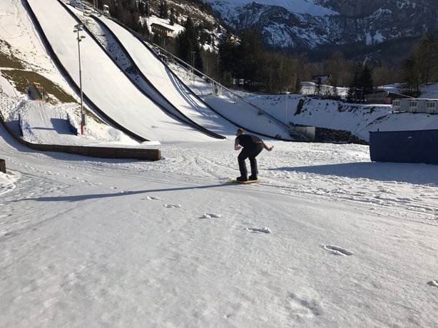 Tadhg Peavoy pracising ski jumping