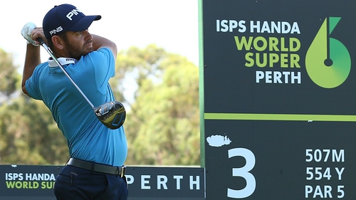 Louis Oosthuizen hits a tee shot during previews in Perth
