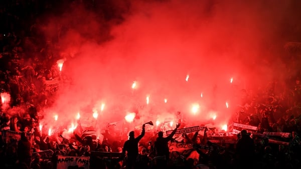 St Etienne fans let off flares inside Old Trafford