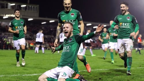 Cork's Kevin O'Connor celebrates scoring their second goal against Dundalk