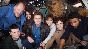 The cast of the upcoming young Han Solo spin-off with Alden Ehrenreich (centre)