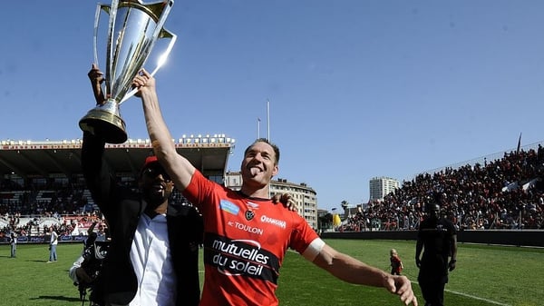 Ali Williams (R) pictured winning the Top 14 with Toulon