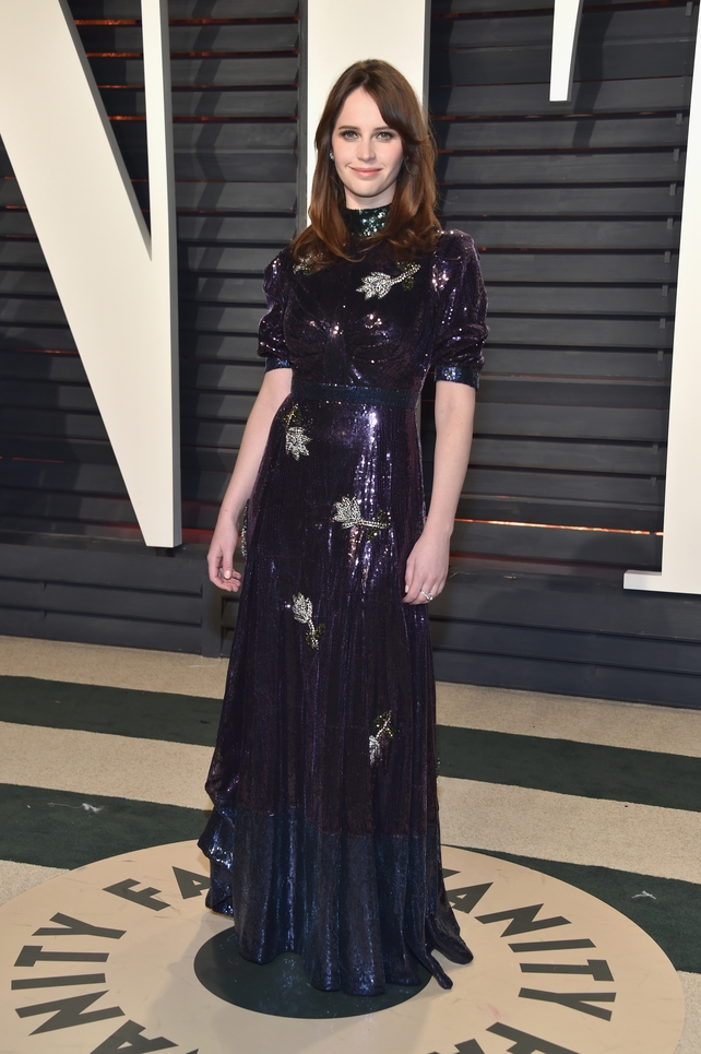 Felicity Jones opted for a sequined Erdem dress.